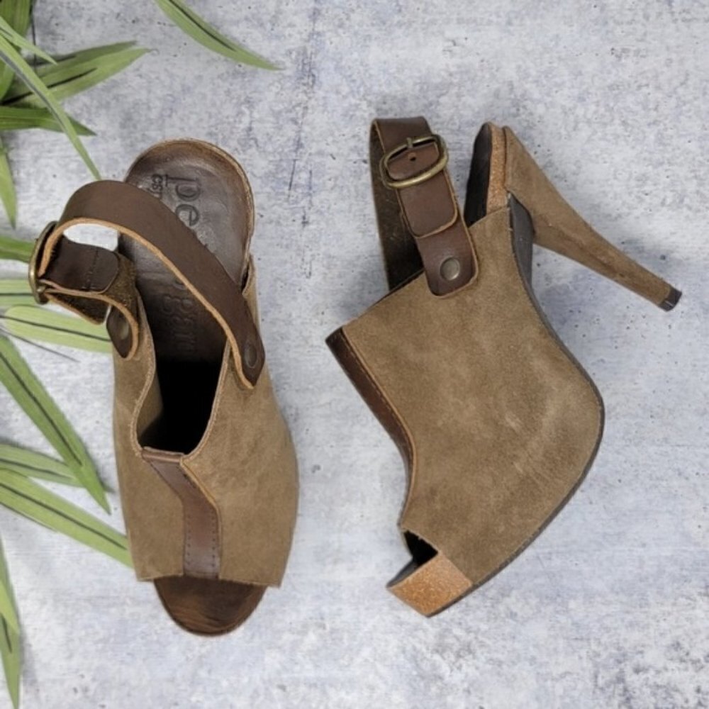 Pedro Garcia | Dark Tan Brown Suede Peep Toe Slingback Heels Size 38